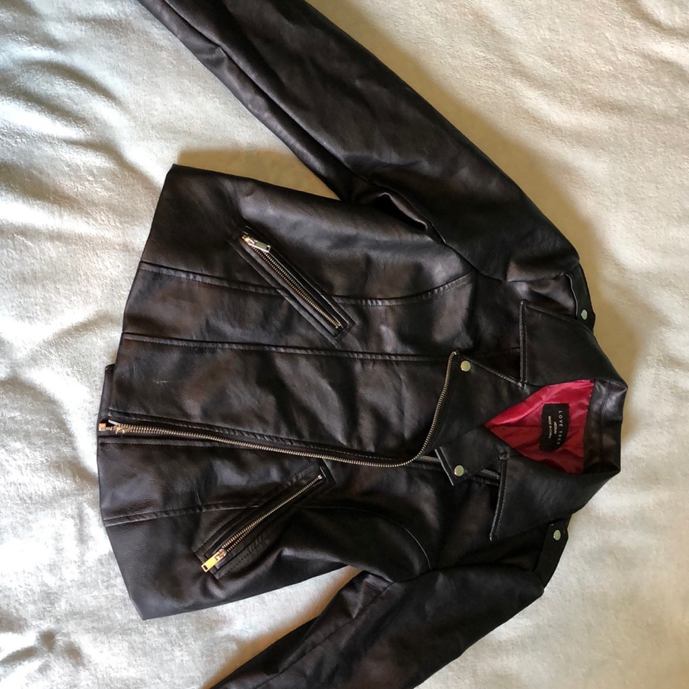 Faux leather jacket with embroidery on back